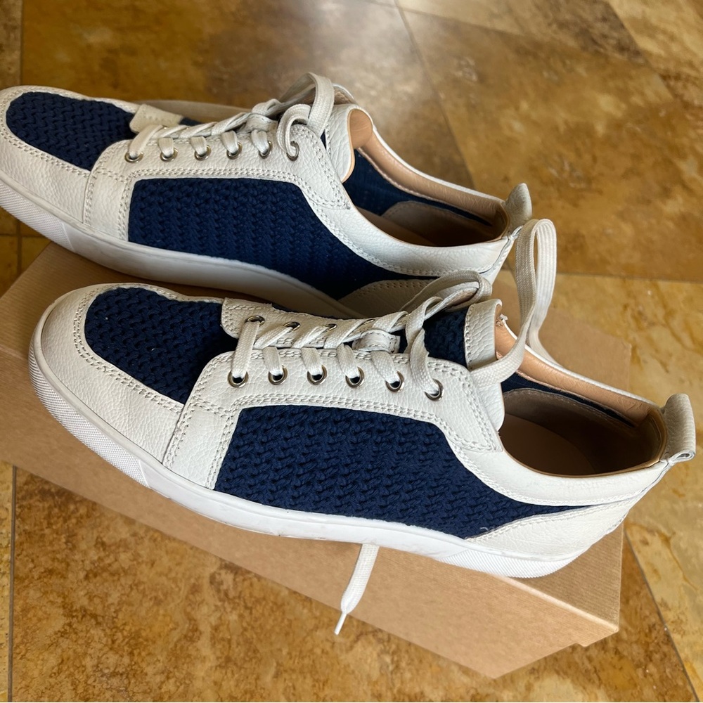 Men’s Christian Louboutin AC Rantulow Flat Jumbo Calf/Tricot in White/Navy - Picture 4 of 11